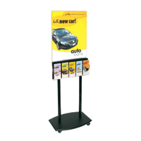 Rolling Black-Clear Acrylic Poster Stand - 5 Pocket Lit
