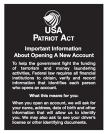 Patriot Act Sign with Flag Important Information