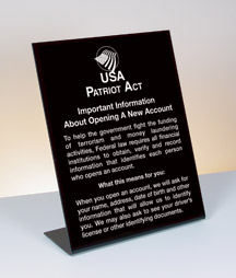 Patriot Act Sign with Flag Important Information