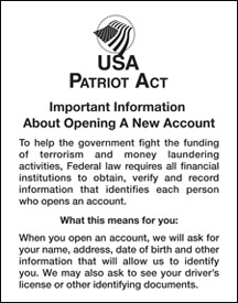 Patriot Act Sign with Flag (Important Information) - 11w x 14h Acrylic