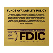 Wall Funds Availability Sign w/FDIC logo - 7w x 6.5h