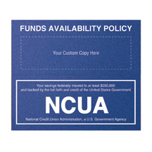 Magnetic Custom Funds Availability Wall Sign w/ NCUA logo - 7w x 6.5h