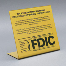 Countertop Patriot Act Sign w/ FDIC logo - 7w x 6.5h