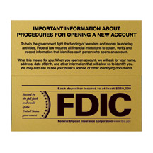 Wall Magnetic Patriot Act Sign w/ FDIC logo - 7w x 6.5h