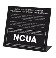 Countertop Patriot Act Sign w/ NCUA Logo - 7w x 6.5h