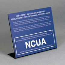 Magnetic Countertop Patriot Act Sign w/NCUA logo 7w x 6 5