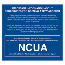 Wall Patriot Act Sign w/ NCUA Logo - 7w x 6.5h