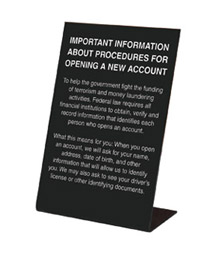 Patriot Act Counter Sign (Important Information) - 6w x 9h