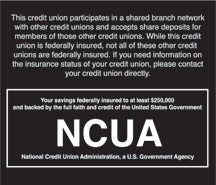 Wall Shared Branch Network Sign w/ NCUA Logo, 7w x 6.5h