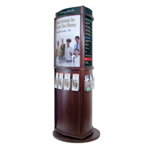 3-Sided, Convex Rotating Wood Kiosk w/ 4 pkt lit