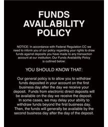 Funds Availability Policy - 11w x 14h Acrylic
