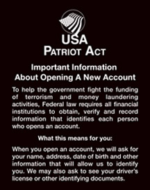 Patriot Act Sign with Flag (Important Information) - 11w x 14h Magnetic