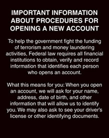Patriot Act Sign (Important Information) - 11w x 14h Magnetic
