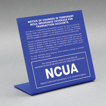 Transaction Account Coverage Sign for NCUA - Countertop