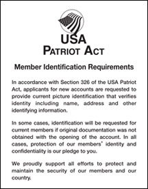 Patriot Act Sign with Flag (Member Identification) - 11w x 14h Laser Printed