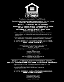Equal Housing Lender (National Banks) SPANISH - 11w x 14h Acrylic