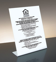 Equal Housing Lender (FDIC Banks) - 11w x 14h Bent Acrylic