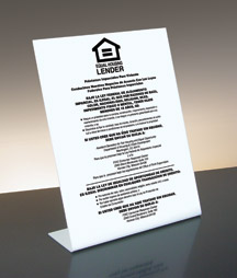 Equal Housing Lender (FDIC Banks) SPANISH - 11w x 14h Bent Acrylic