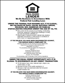 Equal Housing Lender (National Banks) - 11w x 14h Acrylic