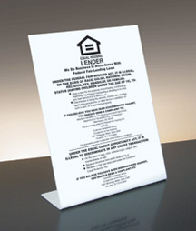 Equal Housing Lender (National Banks) - 11w x 14h Bent Acrylic