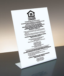 Equal Housing Lender (National Banks) - 11w x 14h Bent Acrylic