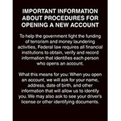 Patriot Act Sign  (Important Information) - 11w x 14h Acrylic