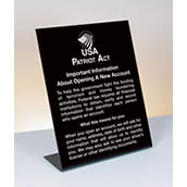 Patriot Act Sign with Flag (Important Information) - 11w x 14h Countertop Acrylic