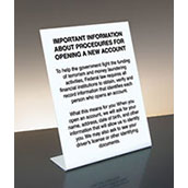Patriot Act Sign (Important Information) - 11w x 14h Countertop Acrylic