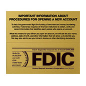 Wall Magnetic Patriot Act Sign w/ FDIC logo - 7w x 6.5h