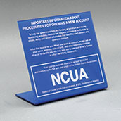 Countertop Patriot Act Sign w/ NCUA Logo - 7w x 6.5h