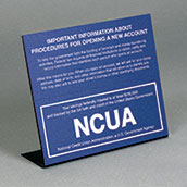 Countertop Patriot Act Sign w/ NCUA Logo - 7w x 6.5h