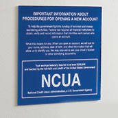 Wall Patriot Act Sign w/ NCUA Logo - 7w x 6.5h