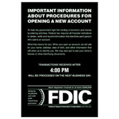 Patriot Act Sign with FDIC and Transaction Notice