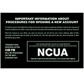 Patriot Act Sign with NCUA and Transaction Notice