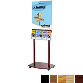 Rolling Acrylic & Oak Floor Poster Stand w/ 5Pkt Brochure Holder