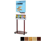 Rolling Acrylic & Oak 2-Sided Floor Poster Stand w/ 5Pkt Brochure Holders
