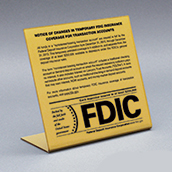 Temporary Liquidity with FDIC Logo - Countertop