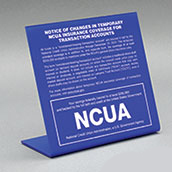 Transaction Account Coverage Sign for NCUA - Countertop
