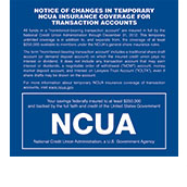Transaction Account Coverage Sign for NCUA - Wall 7w x 6.5h