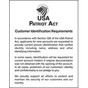 Patriot Act Sign with Flag (Customer Information) - 11w x 14h Laser Printed