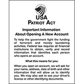 Patriot Act Sign with Flag (Important Information) - 11w x 14h Laser Printed