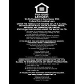 Equal Housing Lender (National Banks) - 11w x 14h Acrylic