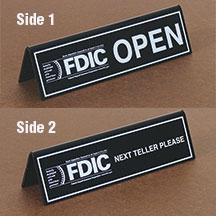 Acrylic Counter Sign - OPEN/Next Teller - FDIC