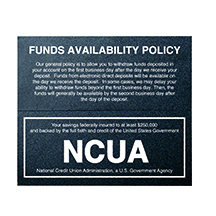 Magnetic Wall Funds Availability Sign with NCUA