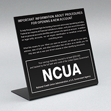 Countertop Acrylic Sign - Patriot Act with NCUA