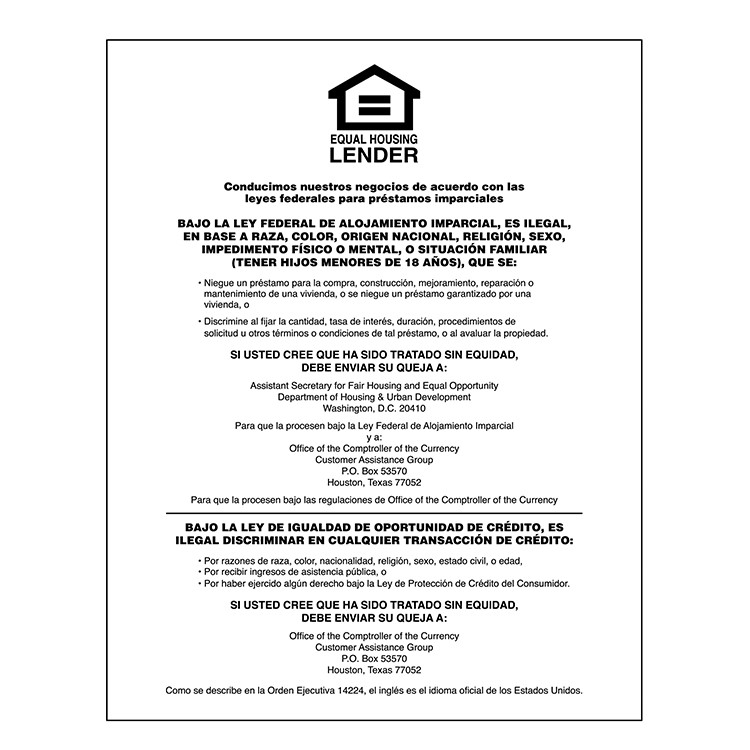 Equal Housing Lender - Spanish - National Banks