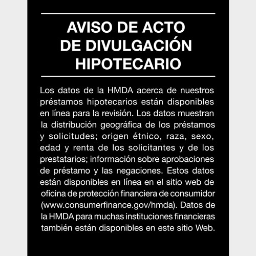 Home Mortgage Disclosure Sign  - 11x14 Black Acrylic - Spanish