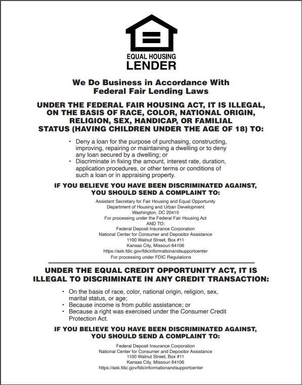 Equal Housing Lender - FDIC Banks - White Acrylic