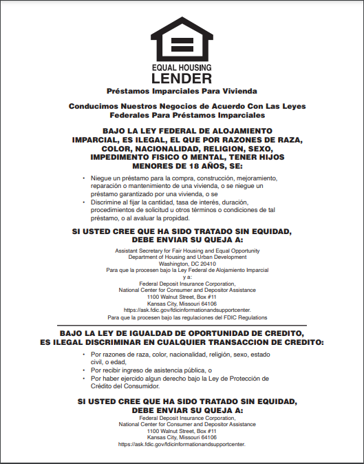 Equal Housing Lender - FDIC Banks (Spanish) - Digital Print