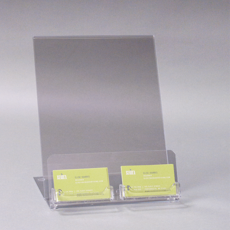 Slant Back Counter Literature Holder with Dual Business Card Pockets